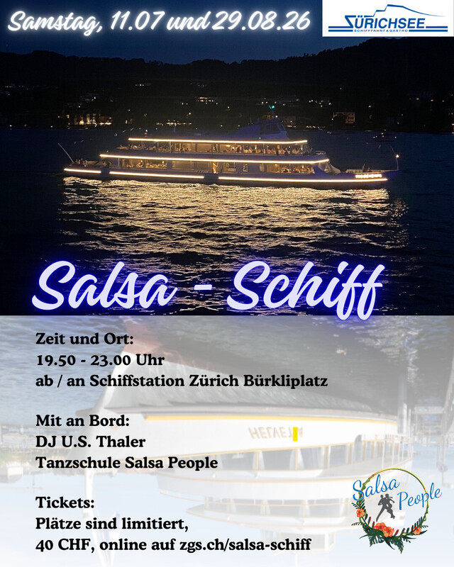 SALSA SCHIFF BY NIGHT ON THE LAKE OF ZURICH! 29.08.2026, SALSA & BACHATA PARTY INKL KURZER SALSA WORKSHOP!
